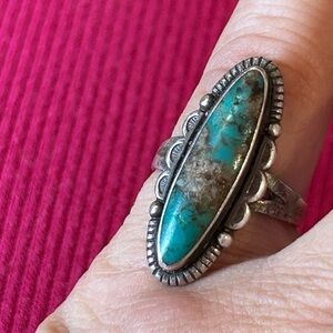 Vintage Native American southwestern Sterling Silver And Turquoise Ring Size 6.5